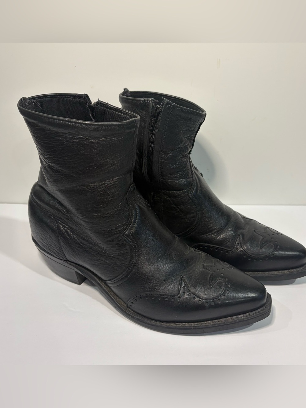 Abilene Men's 8 Black Cowhide Leather Side Zip Western Boots Made in USA 6444